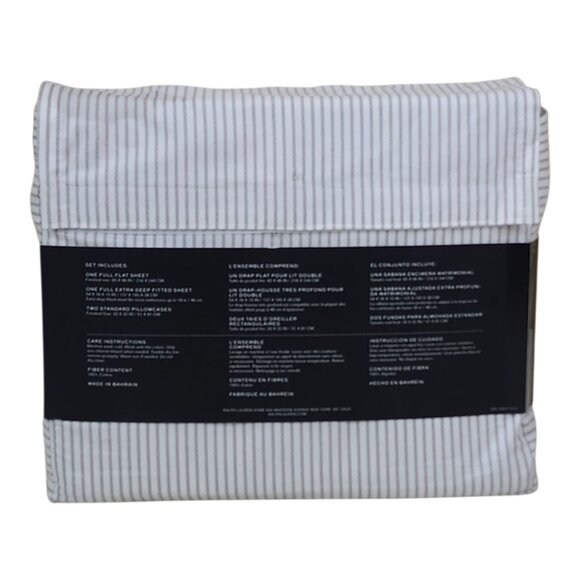 Lauren Ralph Lauren Full Double Sheet Set 100% Cotton Gray White Stripe 4 Piece - Picture 3 of 7